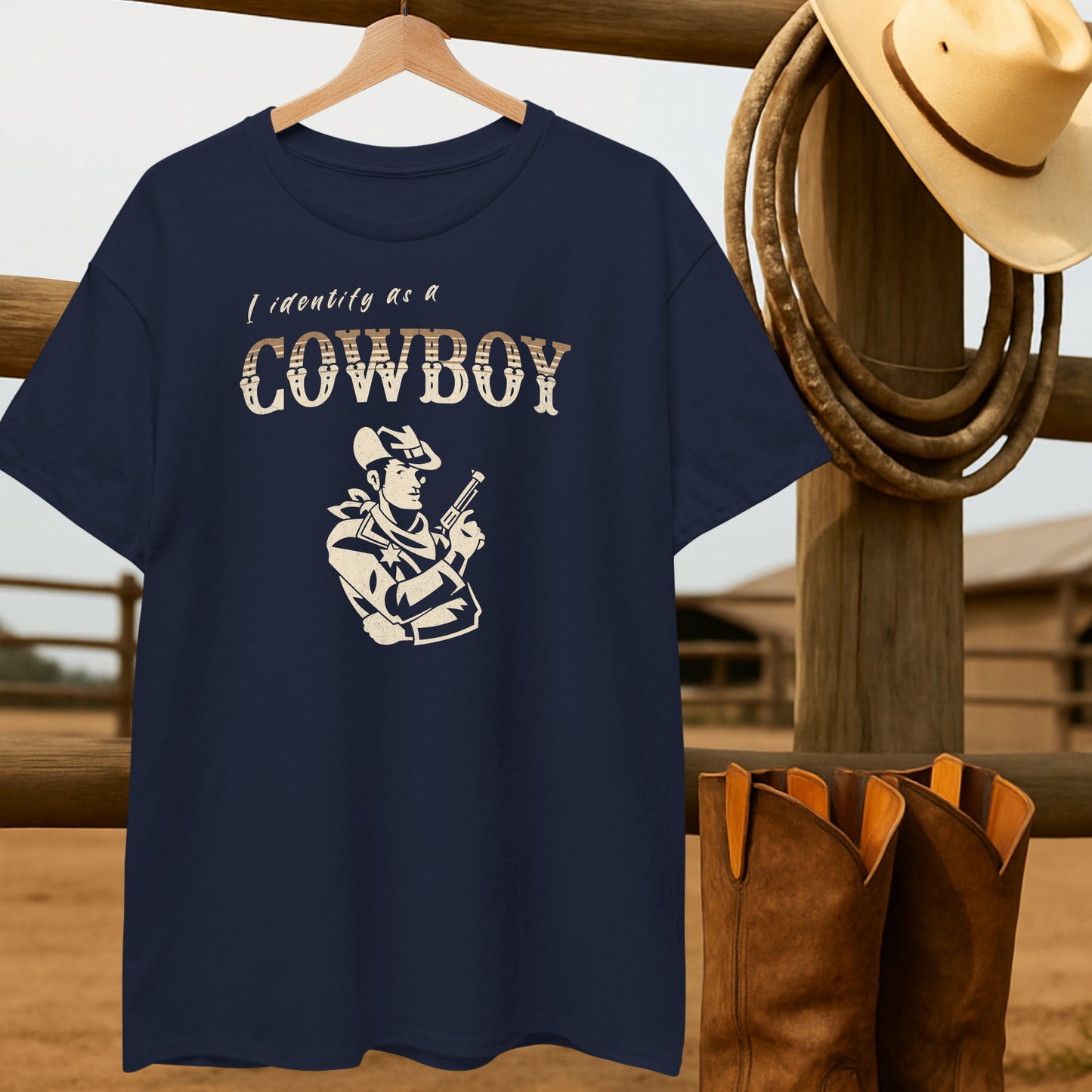 Identify as Cowboy T-shirt-retro-western-americana-vintage-style-T-Shirt-by-Retro-Ranch