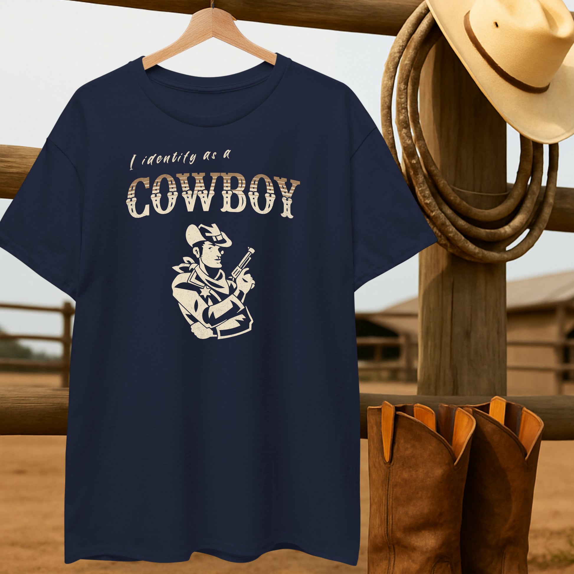 Identify as Cowboy T-shirt-retro-western-americana-vintage-style-T-Shirt-by-Retro-Ranch