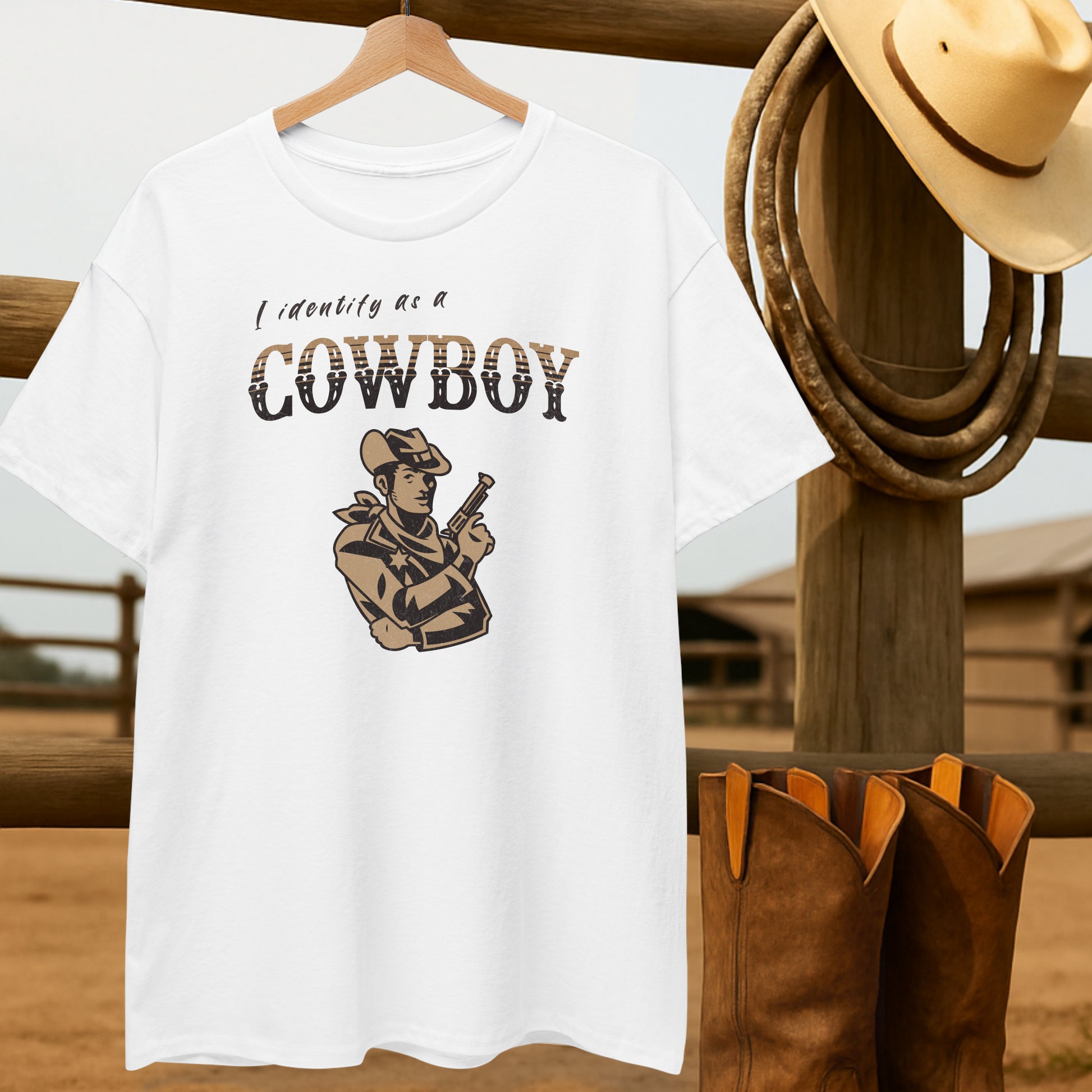Identify as Cowboy T-shirt-retro-western-americana-vintage-style-T-Shirt-by-Retro-Ranch