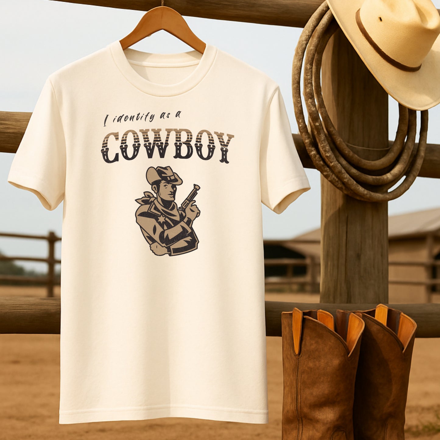 Identify as Cowboy T-shirt-retro-western-americana-vintage-style-T-Shirt-by-Retro-Ranch
