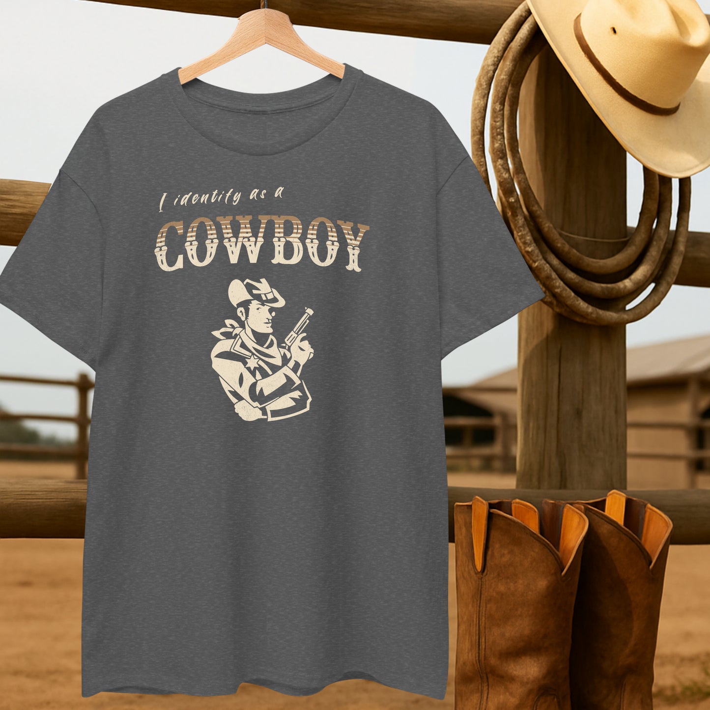Identify as Cowboy T-shirt-retro-western-americana-vintage-style-T-Shirt-by-Retro-Ranch