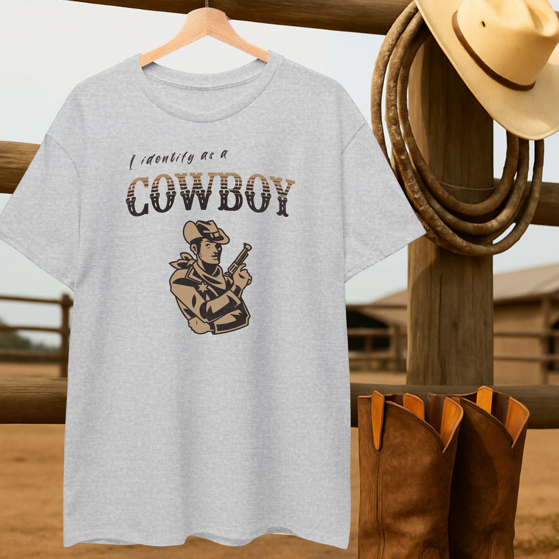 Identify as Cowboy T-shirt-retro-western-americana-vintage-style-T-Shirt-by-Retro-Ranch