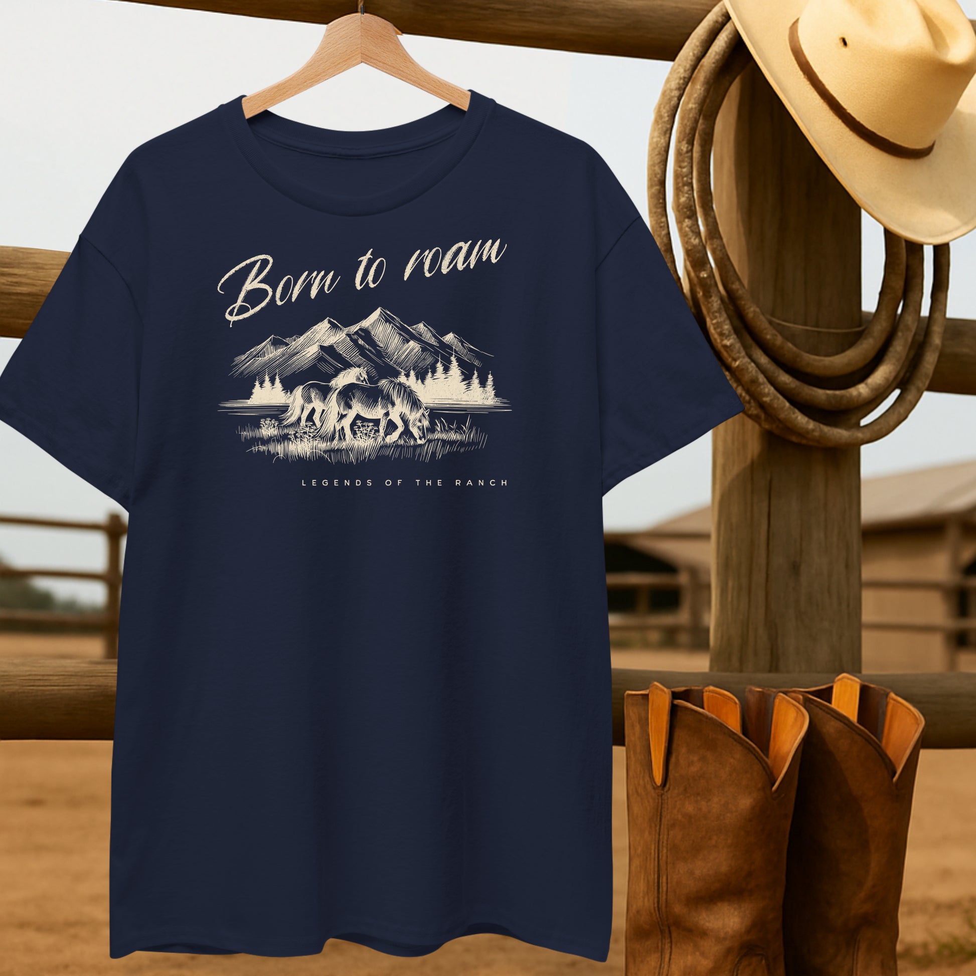Born to Roam T-shirt-retro-western-americana-vintage-style-T-Shirt-by-Retro-Ranch