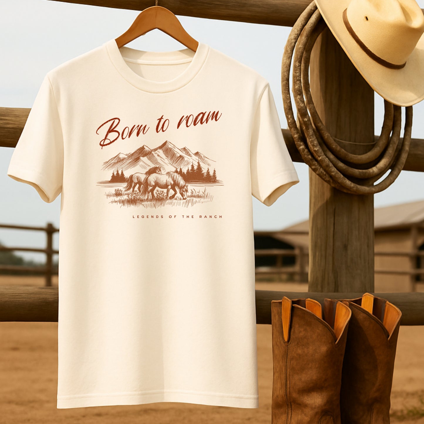 Born to Roam T-shirt-retro-western-americana-vintage-style-T-Shirt-by-Retro-Ranch