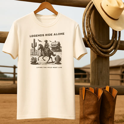 Legends Ride Alone Ranch T-shirt-retro-western-americana-vintage-style-T-Shirt-by-Retro-Ranch
