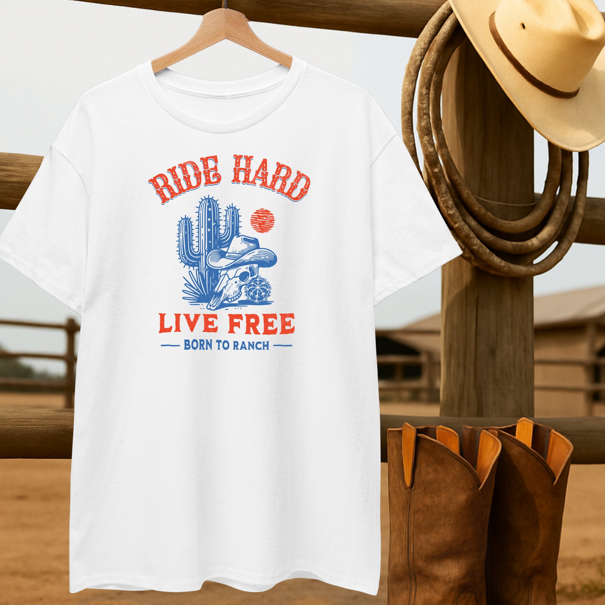 Ride Hard Live Free T-shirt-retro-western-americana-vintage-style-T-Shirt-by-Retro-Ranch