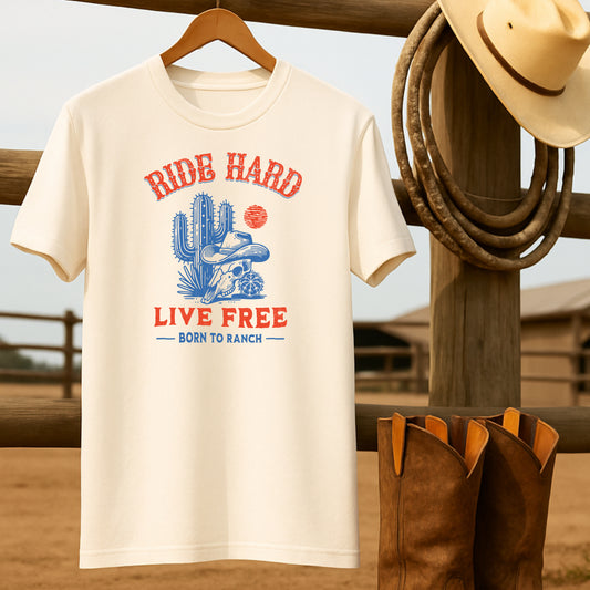 Ride Hard Live Free T-shirt-retro-western-americana-vintage-style-T-Shirt-by-Retro-Ranch