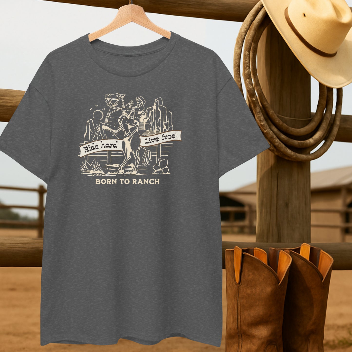 Born to Ranch T-shirt-retro-western-americana-vintage-style-T-Shirt-by-Retro-Ranch