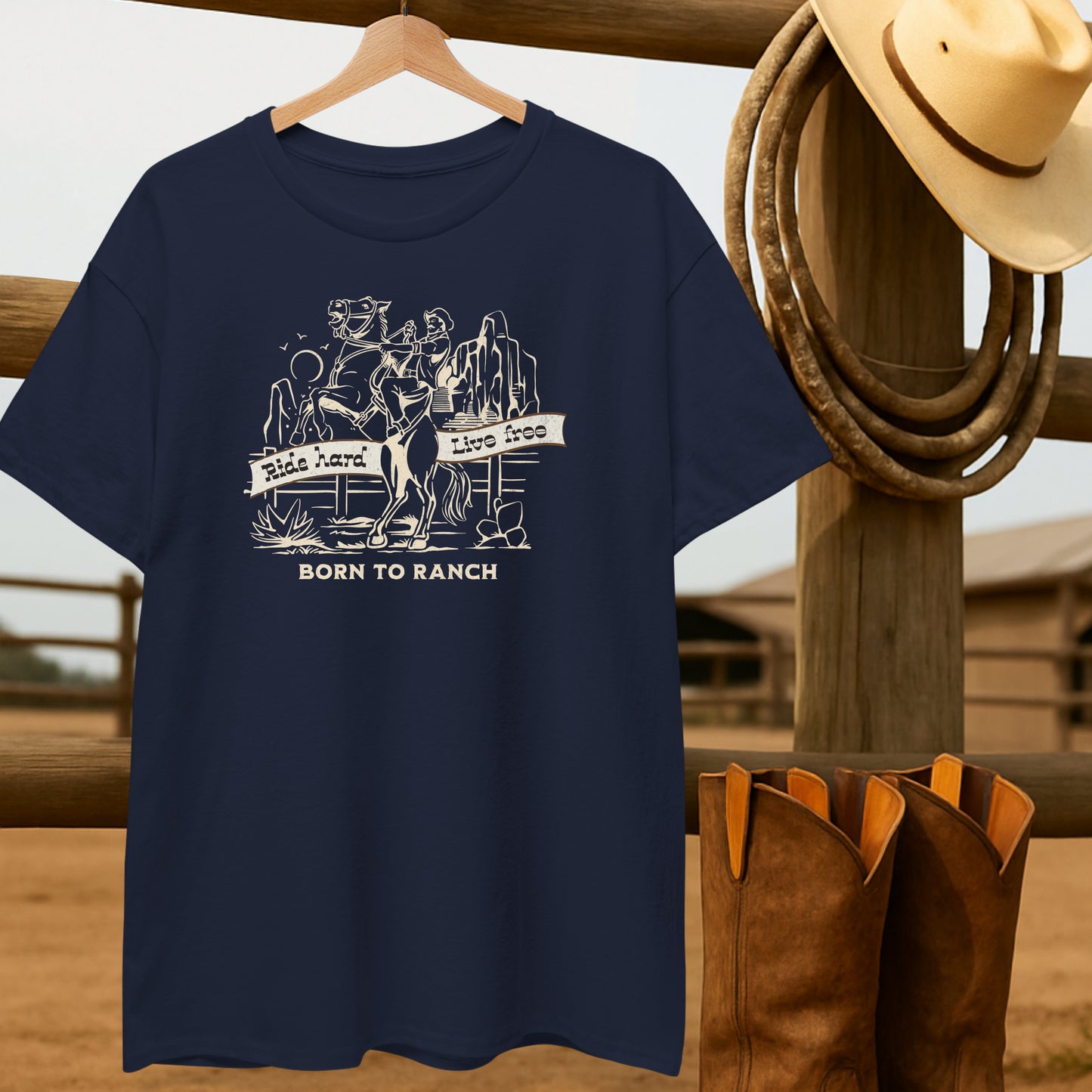 Born to Ranch T-shirt-retro-western-americana-vintage-style-T-Shirt-by-Retro-Ranch