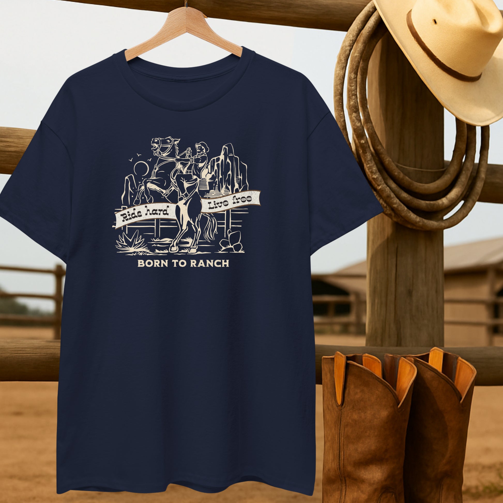 Born to Ranch T-shirt-retro-western-americana-vintage-style-T-Shirt-by-Retro-Ranch