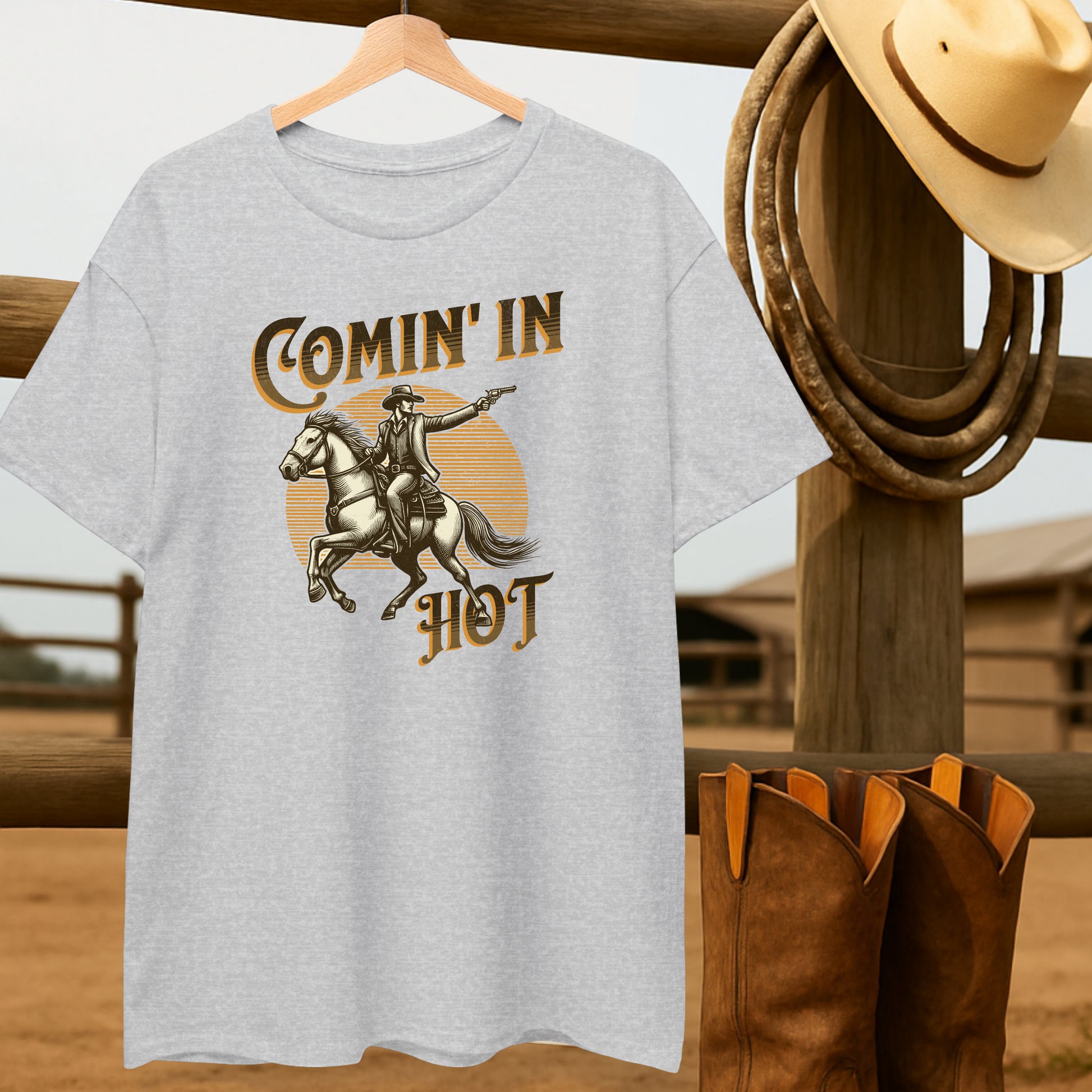 Comin' in Hot T-shirt-retro-western-americana-vintage-style-T-Shirt-by-Retro-Ranch