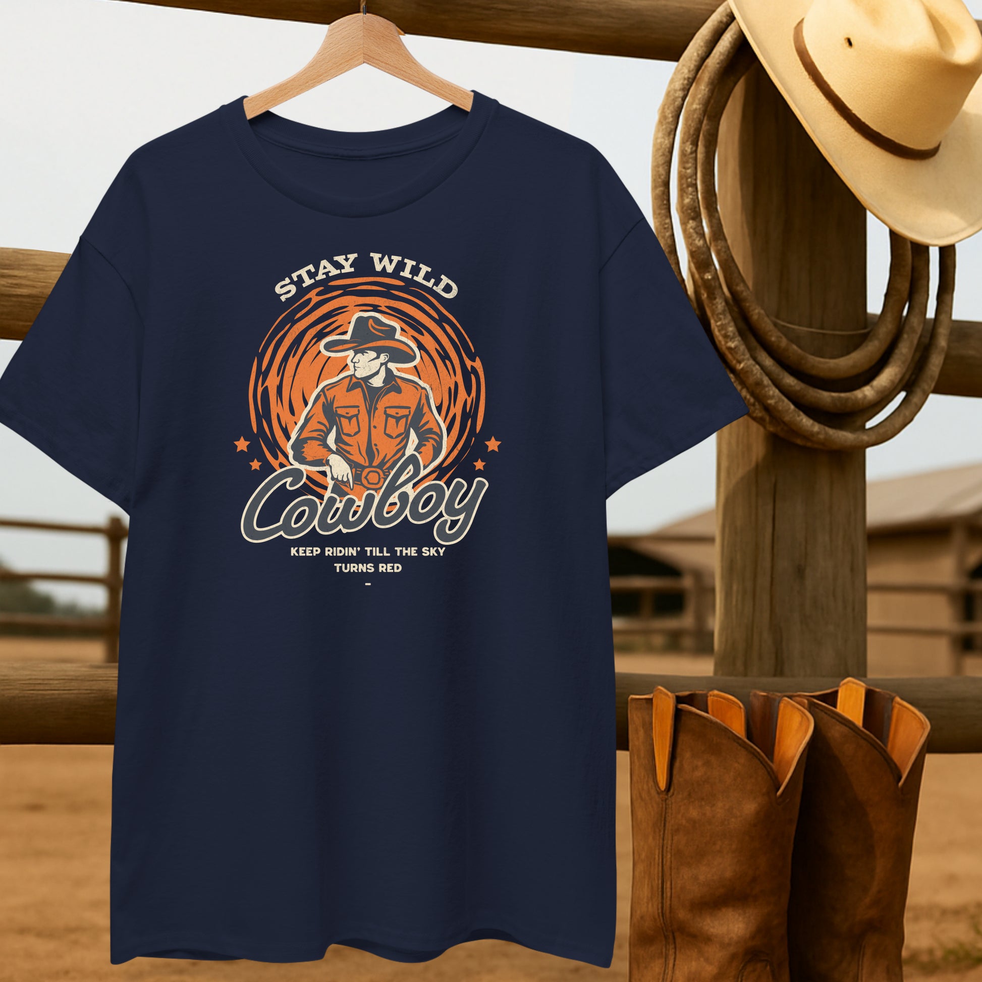 Stay wild Cowboy T-shirt-retro-western-americana-vintage-style-T-Shirt-by-Retro-Ranch