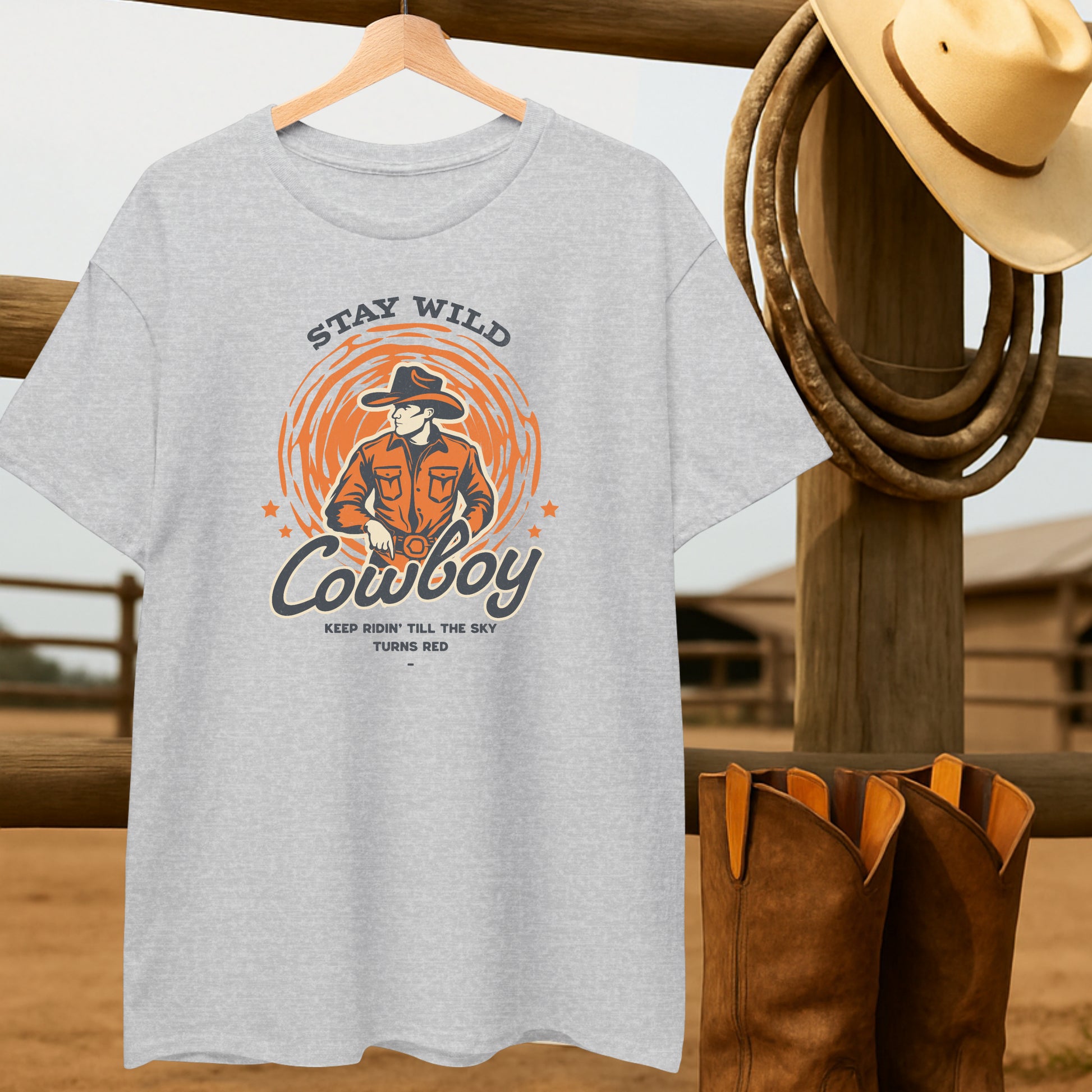 Stay wild Cowboy T-shirt-retro-western-americana-vintage-style-T-Shirt-by-Retro-Ranch