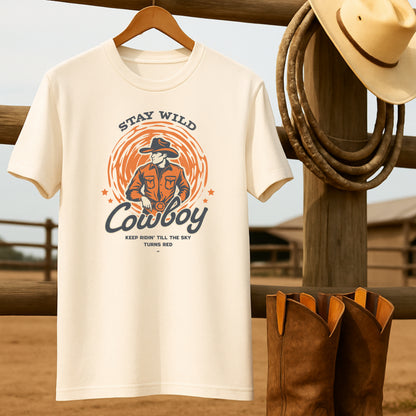 Stay wild Cowboy T-shirt-retro-western-americana-vintage-style-T-Shirt-by-Retro-Ranch