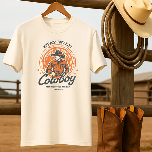 Stay wild Cowboy T-shirt-retro-western-americana-vintage-style-T-Shirt-by-Retro-Ranch