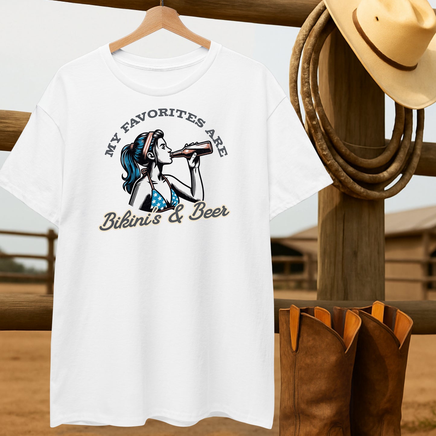 Bikini's & Beer T-shirt-retro-western-americana-vintage-style-T-Shirt-by-Retro-Ranch
