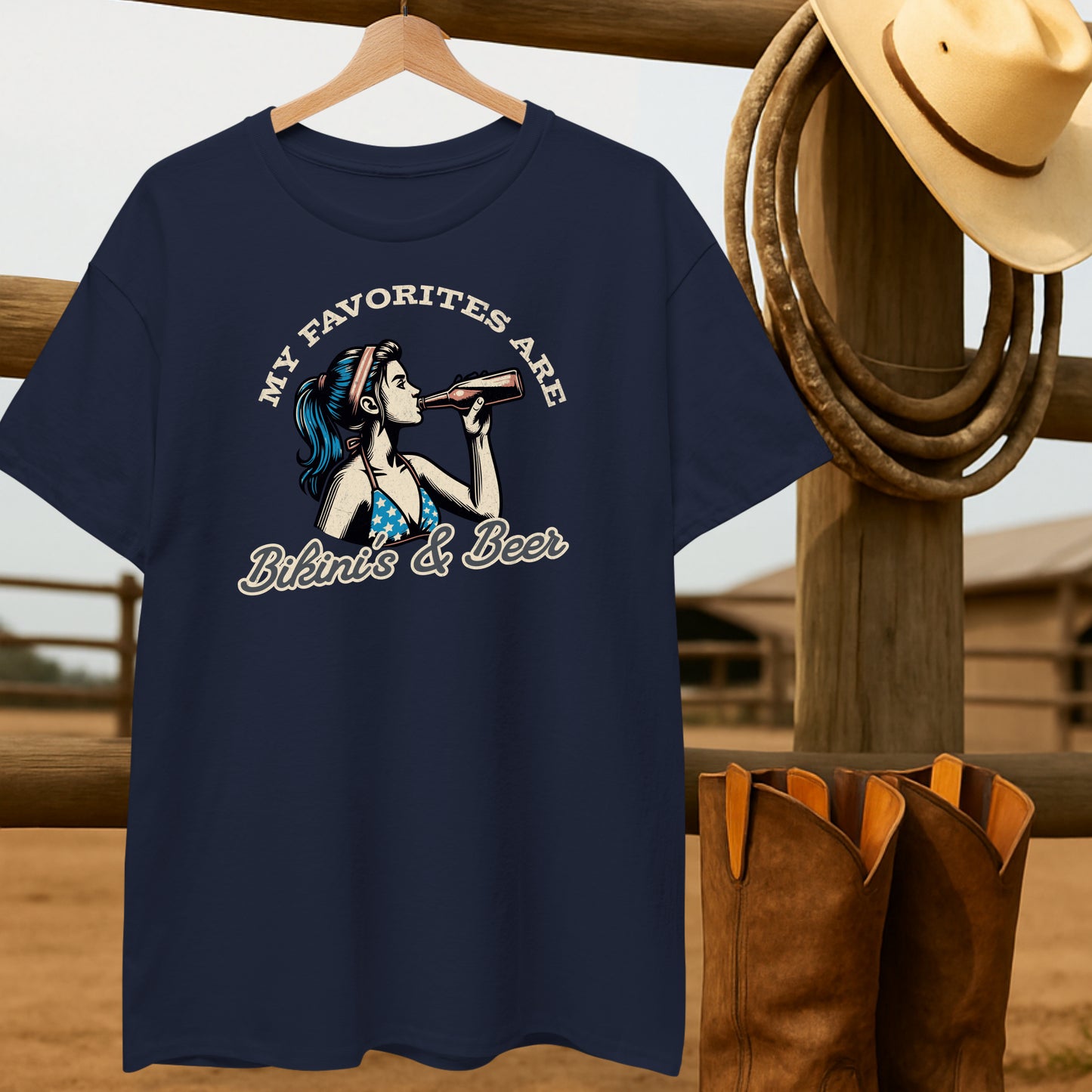 Bikini's & Beer T-shirt-retro-western-americana-vintage-style-T-Shirt-by-Retro-Ranch