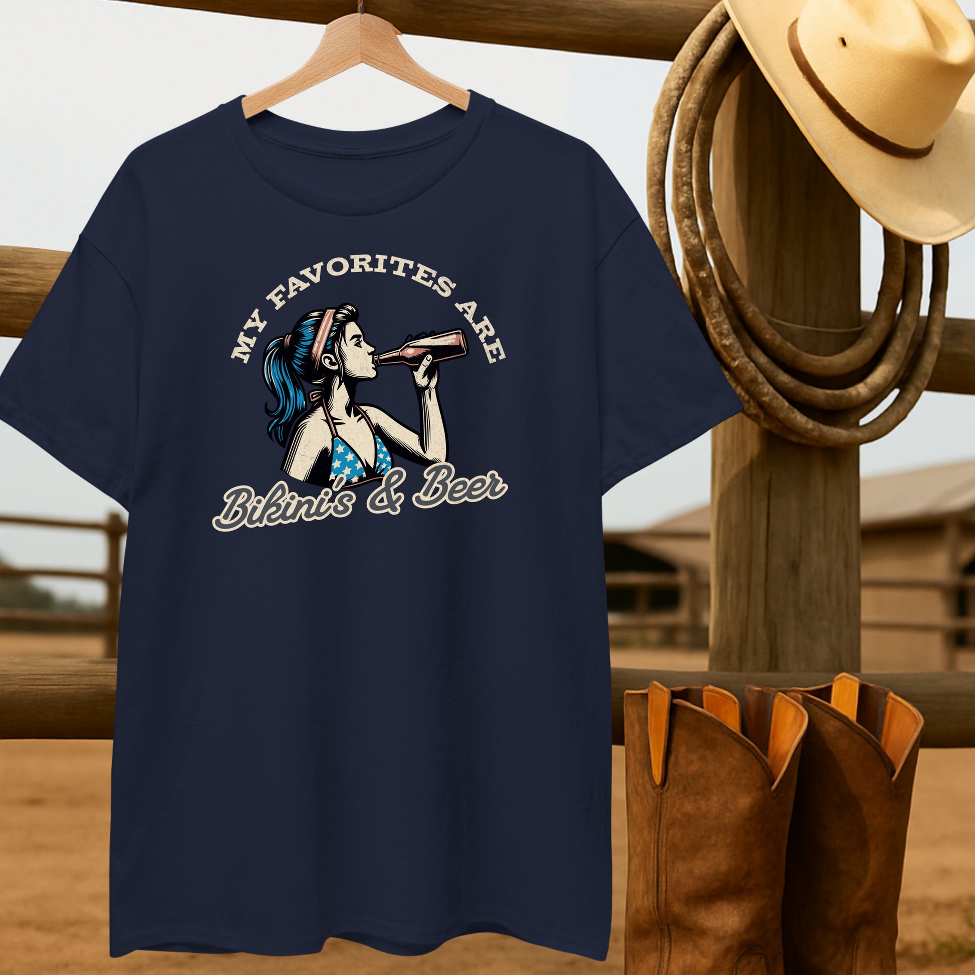 Bikini's & Beer T-shirt-retro-western-americana-vintage-style-T-Shirt-by-Retro-Ranch