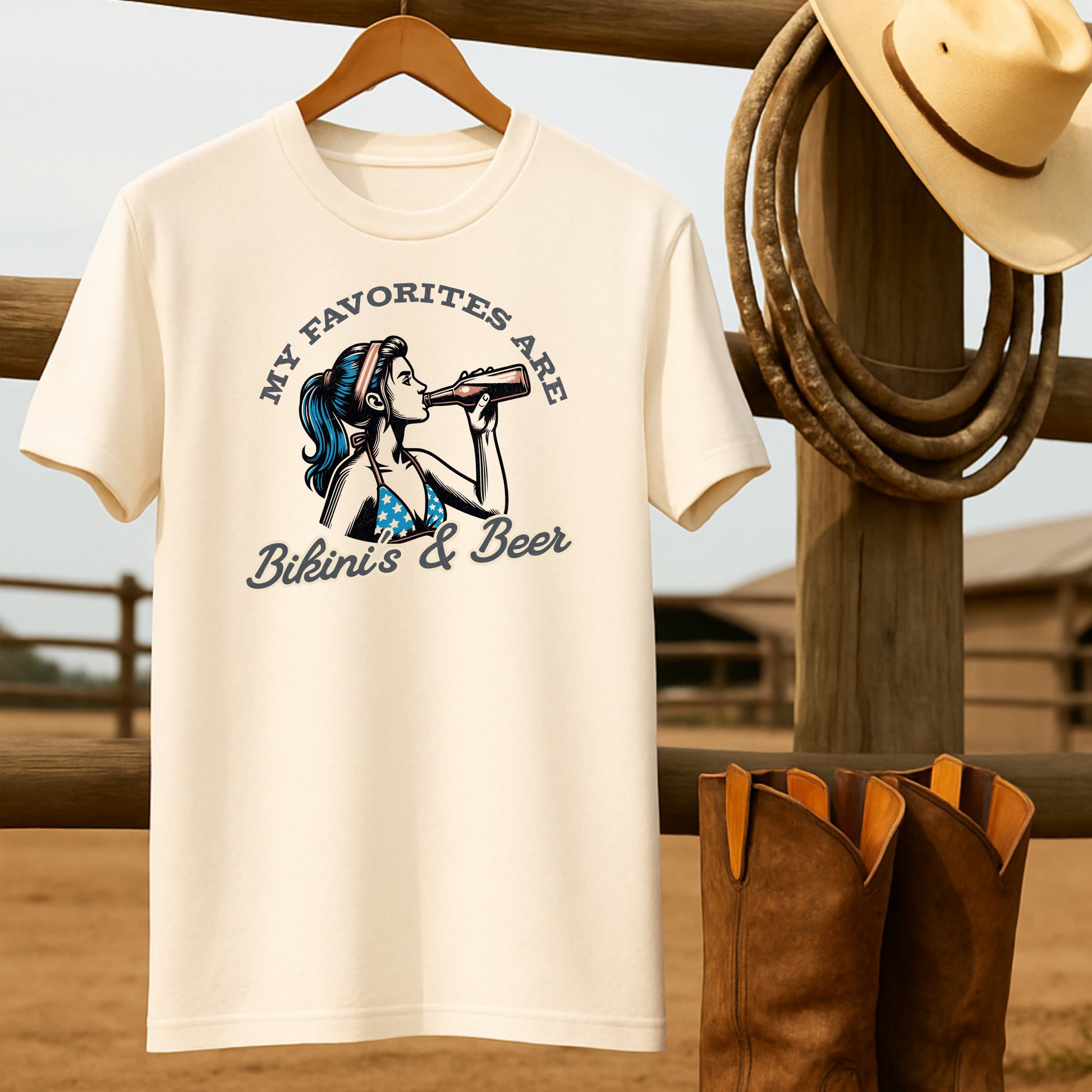 Bikini's & Beer T-shirt-retro-western-americana-vintage-style-T-Shirt-by-Retro-Ranch