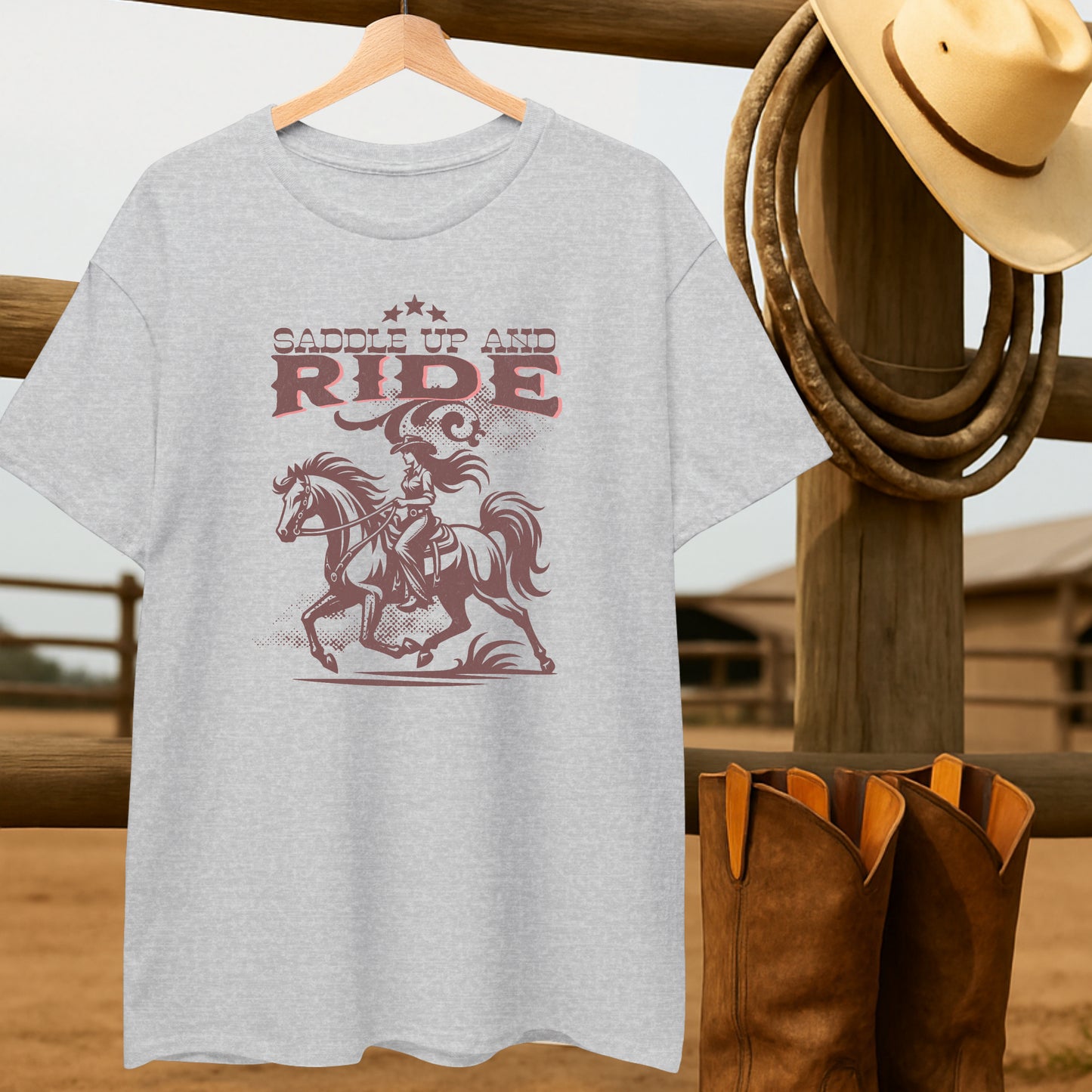Saddle up & Ride T-shirt-retro-western-americana-vintage-style-T-Shirt-by-Retro-Ranch