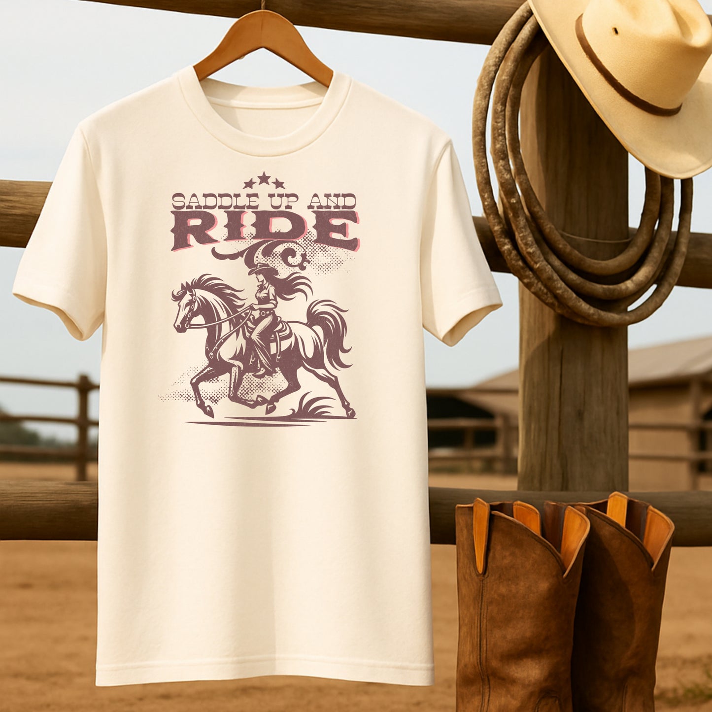 Saddle up & Ride T-shirt-retro-western-americana-vintage-style-T-Shirt-by-Retro-Ranch