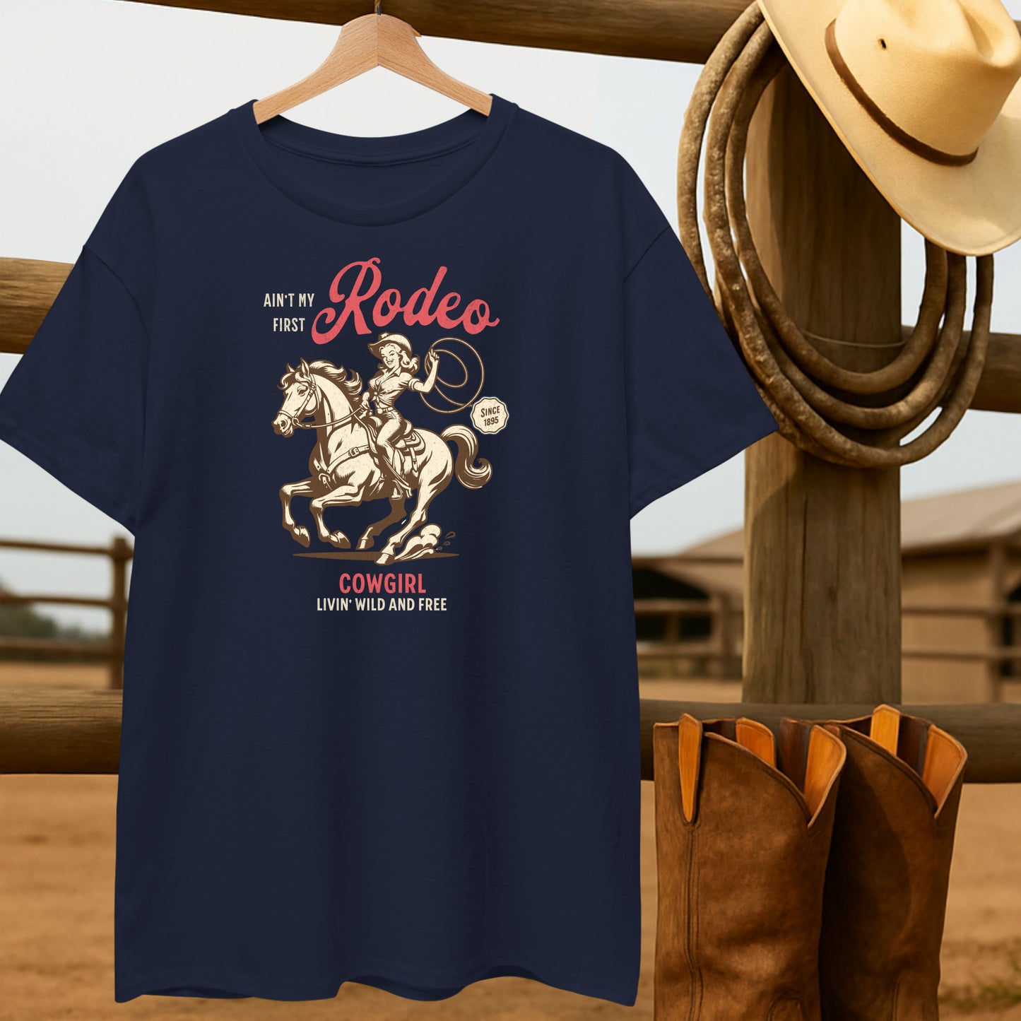 Ain't first Rodeo Cowgirl T-shirt-retro-western-americana-vintage-style-T-Shirt-by-Retro-Ranch