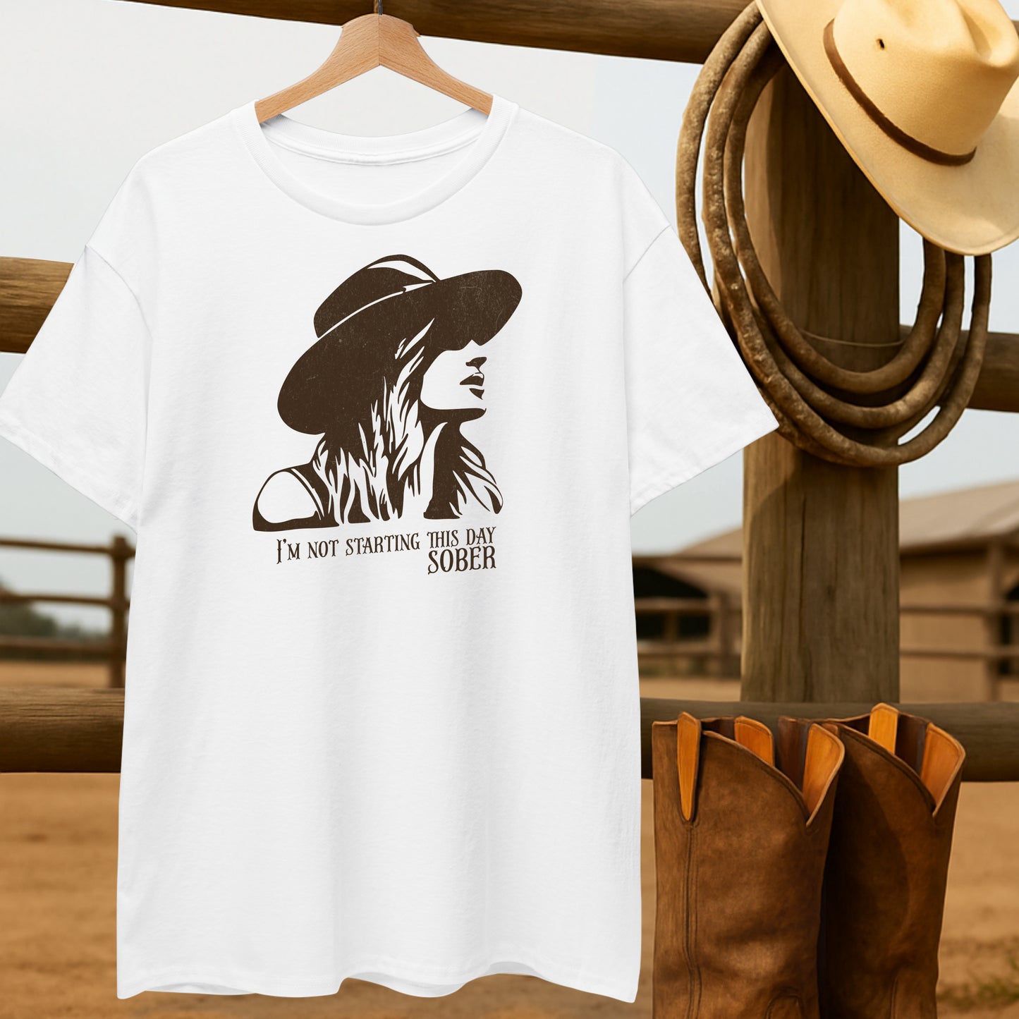 Not starting this day Sober T-shirt-retro-western-americana-vintage-style-T-Shirt-by-Retro-Ranch