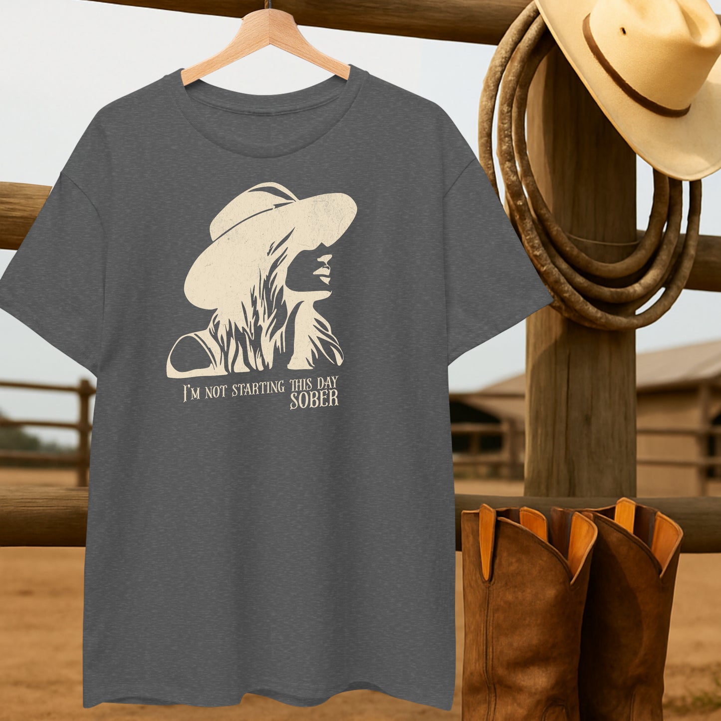 Not starting this day Sober T-shirt-retro-western-americana-vintage-style-T-Shirt-by-Retro-Ranch