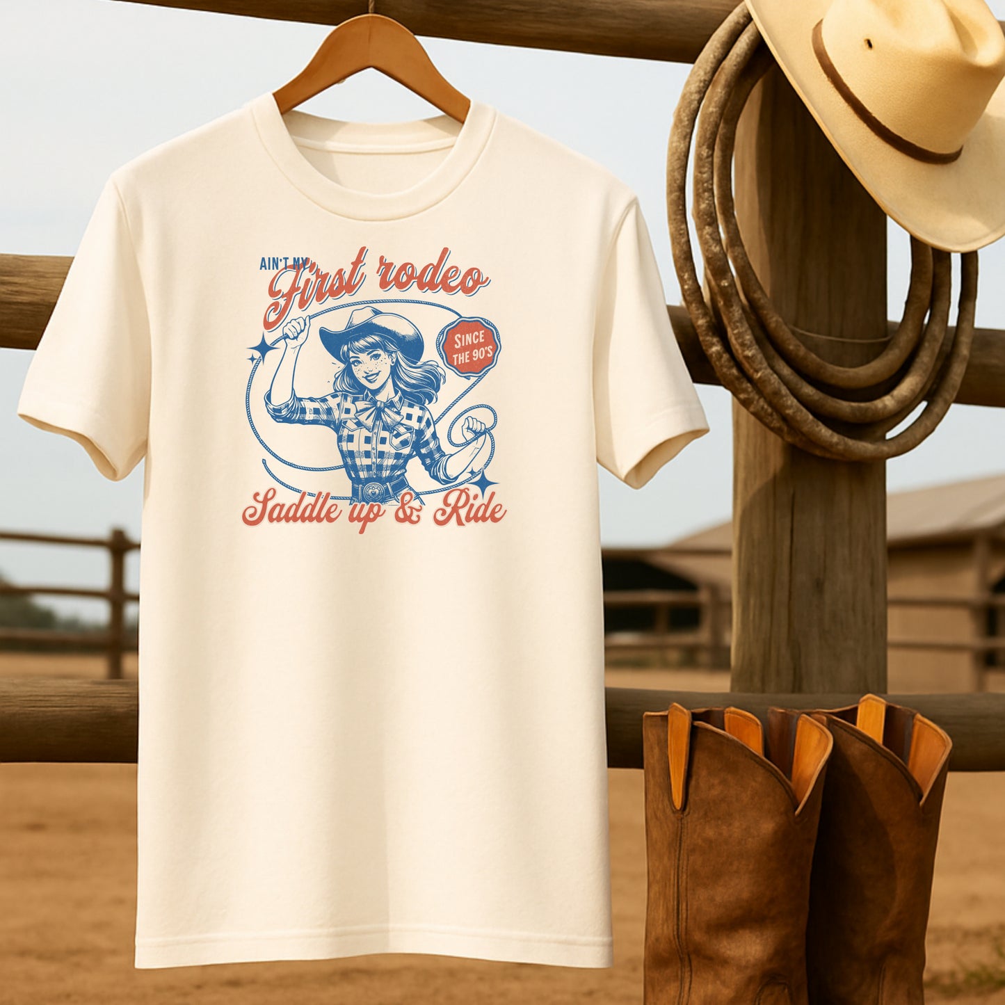 Rodeo Cowgirl Lasso T-shirt-retro-western-americana-vintage-style-T-Shirt-by-Retro-Ranch