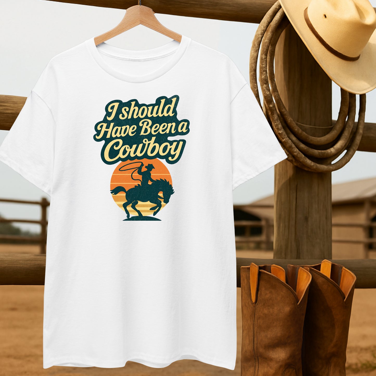 Should 've been a Cowboy T-shirt-retro-western-americana-vintage-style-T-Shirt-by-Retro-Ranch