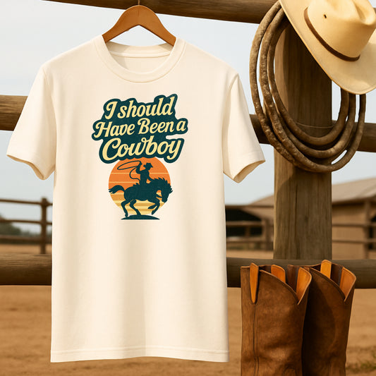 Should 've been a Cowboy T-shirt-retro-western-americana-vintage-style-T-Shirt-by-Retro-Ranch