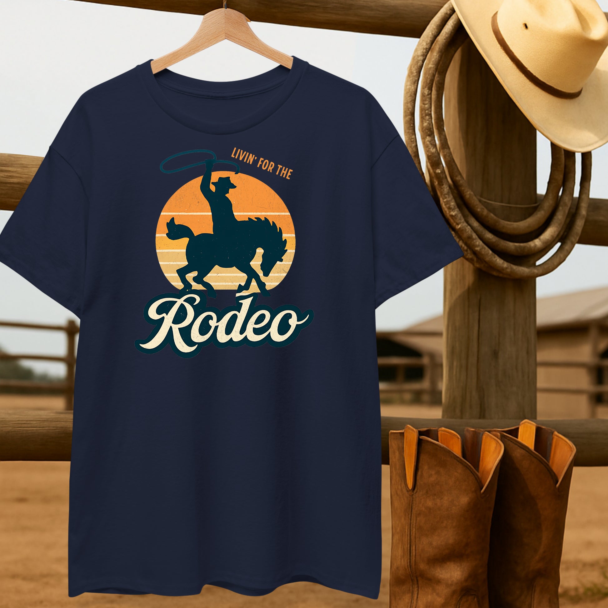 Rodeo Cowboy Retro Sun T-shirt-retro-western-americana-vintage-style-T-Shirt-by-Retro-Ranch