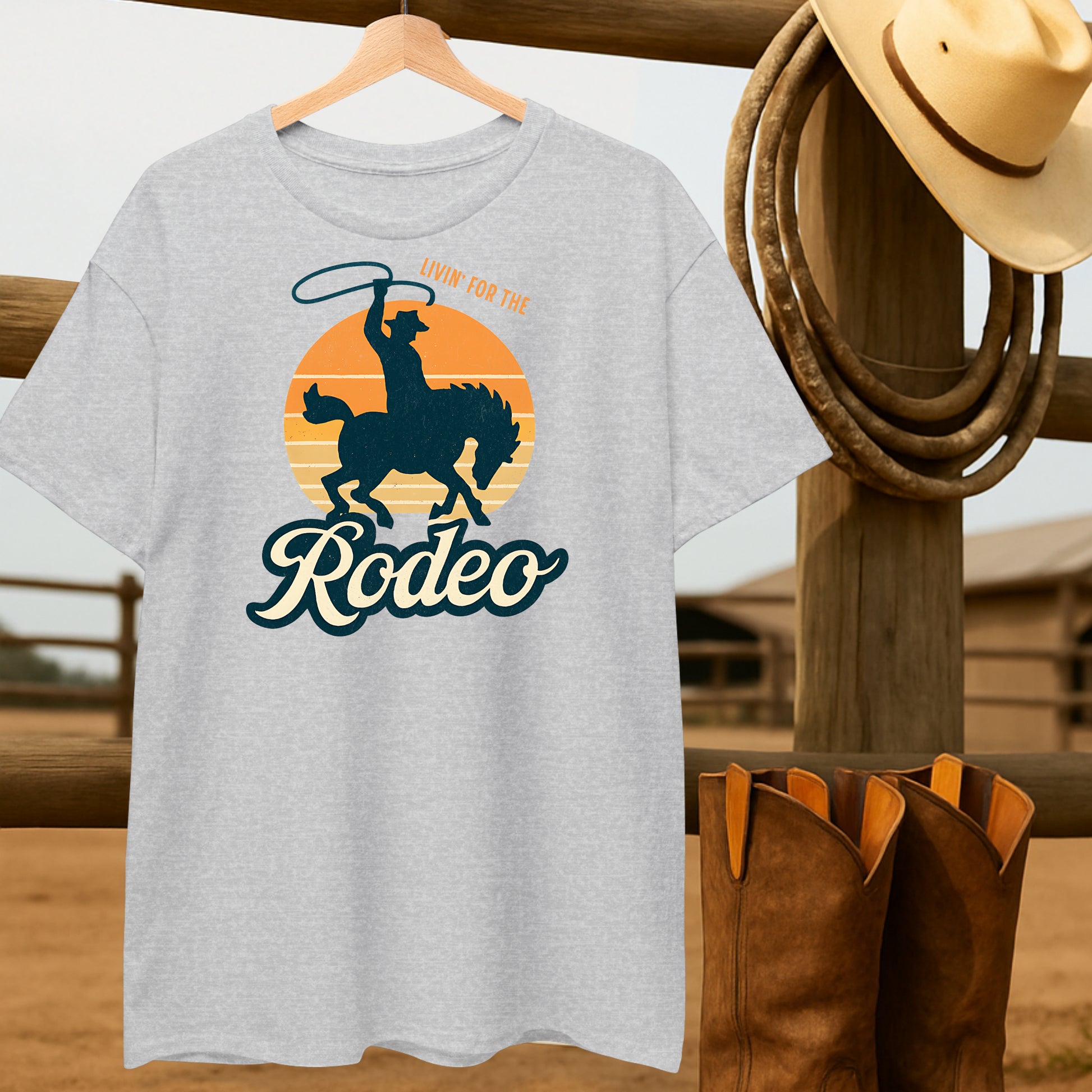 Rodeo Cowboy Retro Sun T-shirt-retro-western-americana-vintage-style-T-Shirt-by-Retro-Ranch