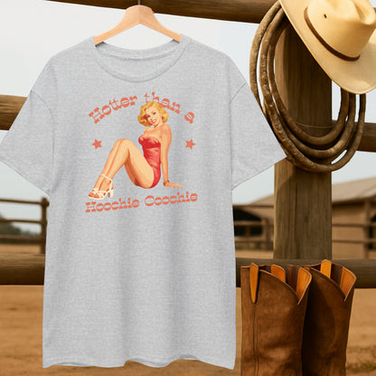 Hotter than a Hoochie Coochie T-shirt-retro-western-americana-vintage-style-T-Shirt-by-Retro-Ranch