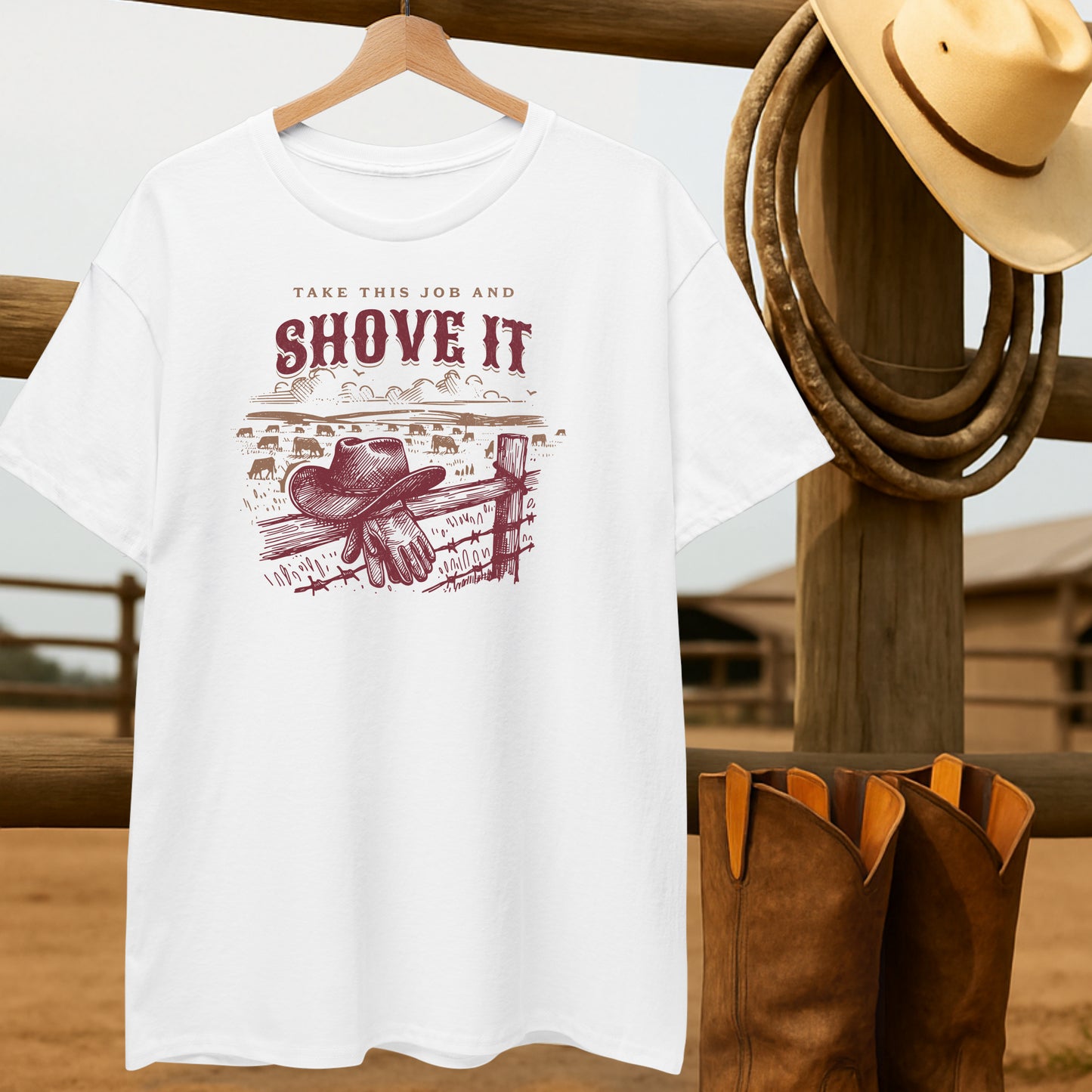 Shove it Cowboy T-shirt-retro-western-americana-vintage-style-T-Shirt-by-Retro-Ranch
