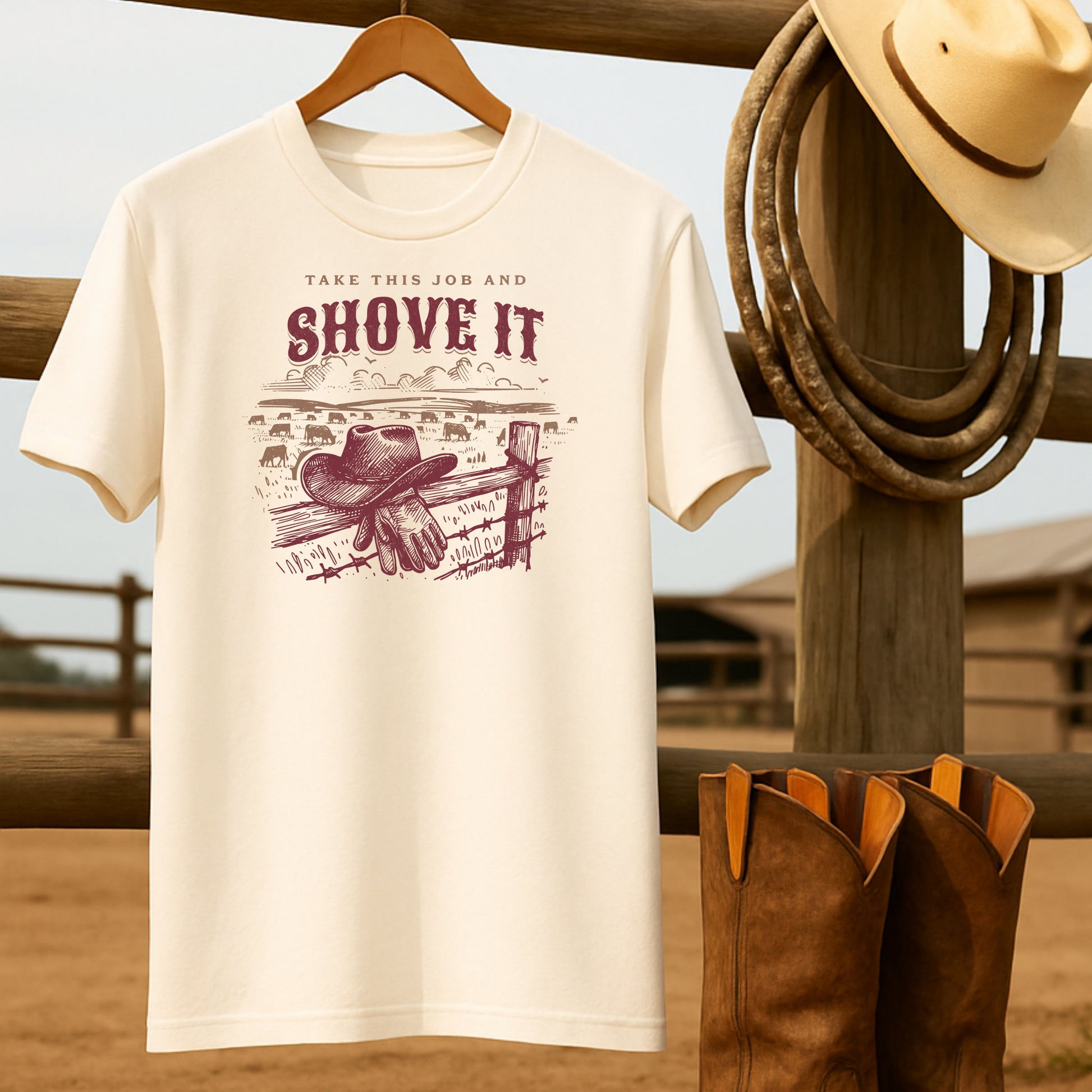 Shove it Cowboy T-shirt-retro-western-americana-vintage-style-T-Shirt-by-Retro-Ranch