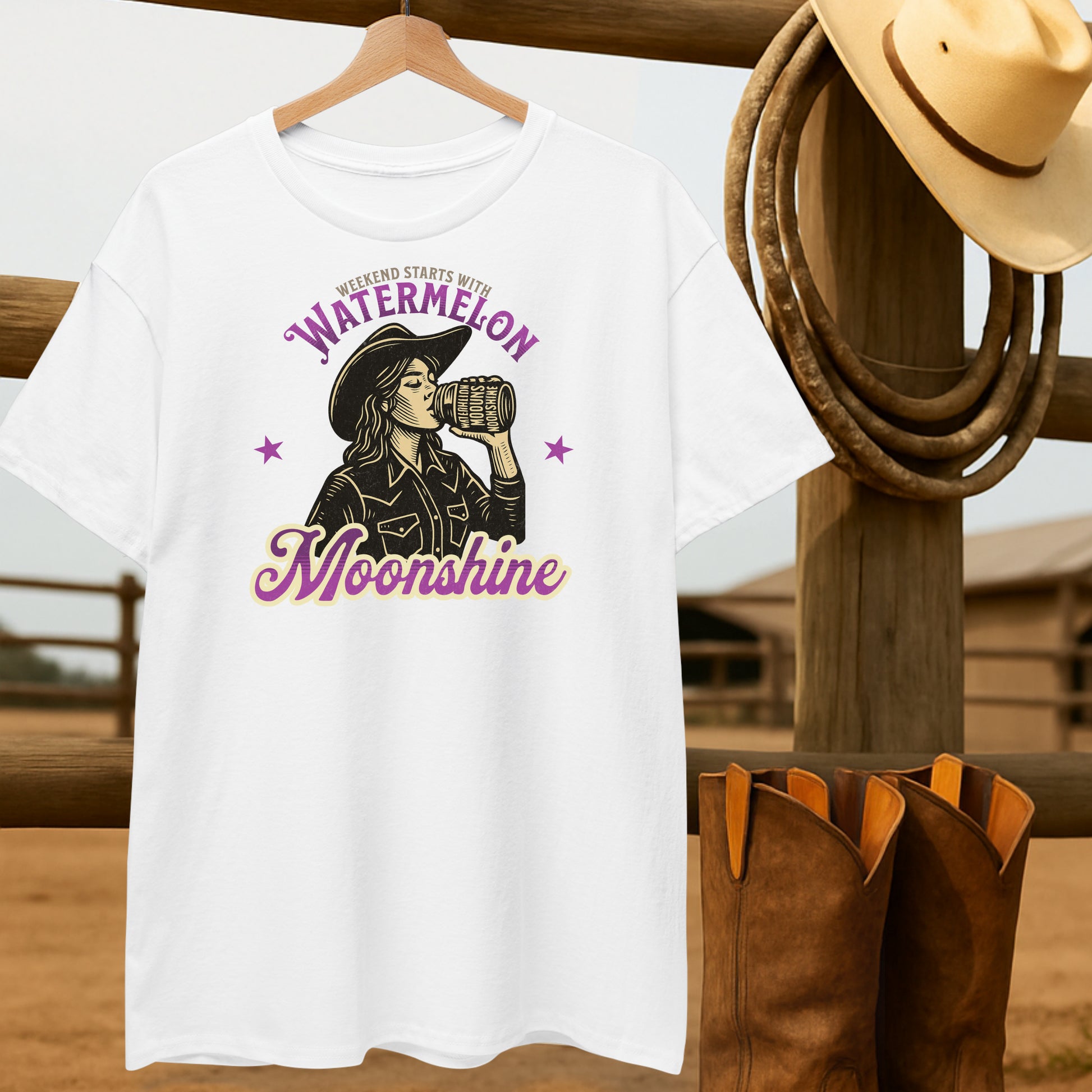 Watermelon Moonshine T-shirt-retro-western-americana-vintage-style-T-Shirt-by-Retro-Ranch