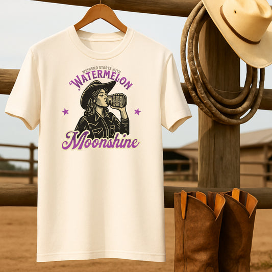 Watermelon Moonshine T-shirt-retro-western-americana-vintage-style-T-Shirt-by-Retro-Ranch