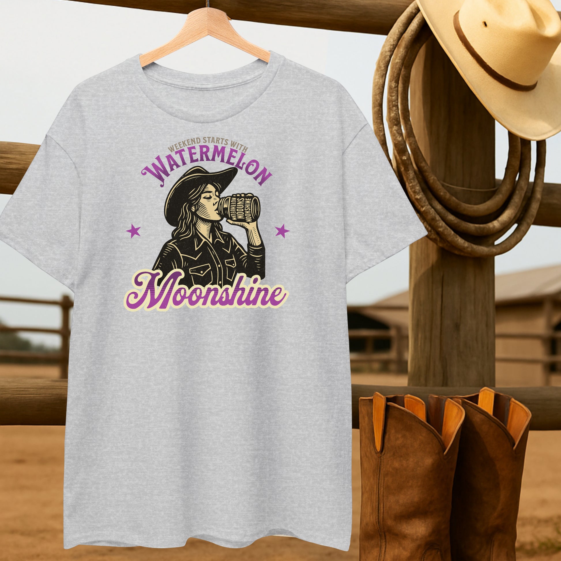 Watermelon Moonshine T-shirt-retro-western-americana-vintage-style-T-Shirt-by-Retro-Ranch