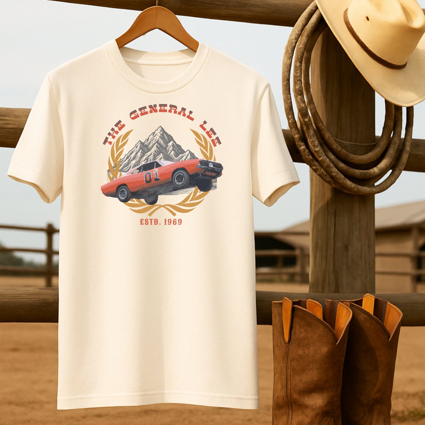 The General Lee T-shirt-retro-western-americana-vintage-style-T-Shirt-by-Retro-Ranch