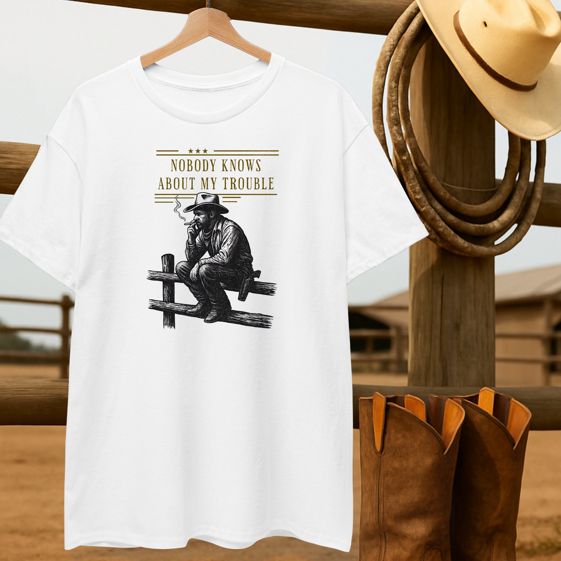 Nobody knows my Trouble T-shirt-retro-western-americana-vintage-style-T-Shirt-by-Retro-Ranch