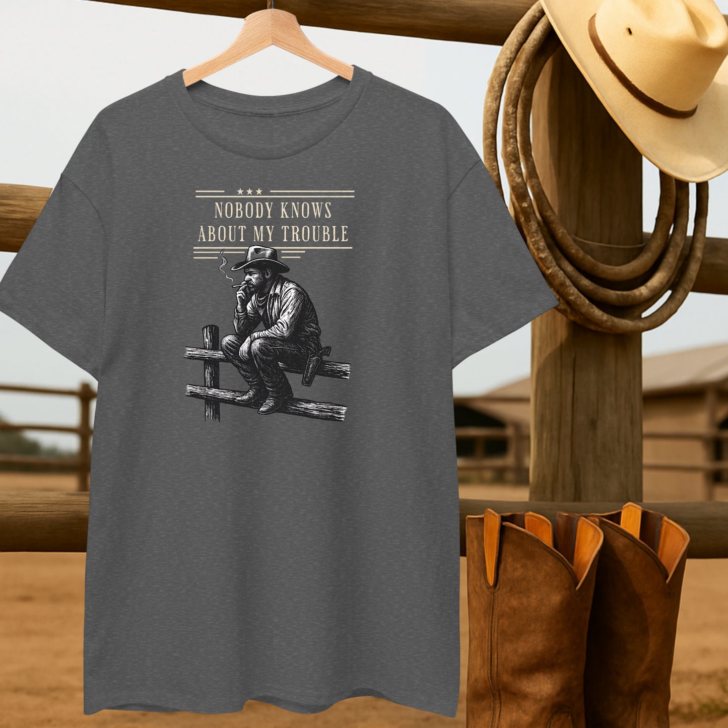 Nobody knows my Trouble T-shirt-retro-western-americana-vintage-style-T-Shirt-by-Retro-Ranch