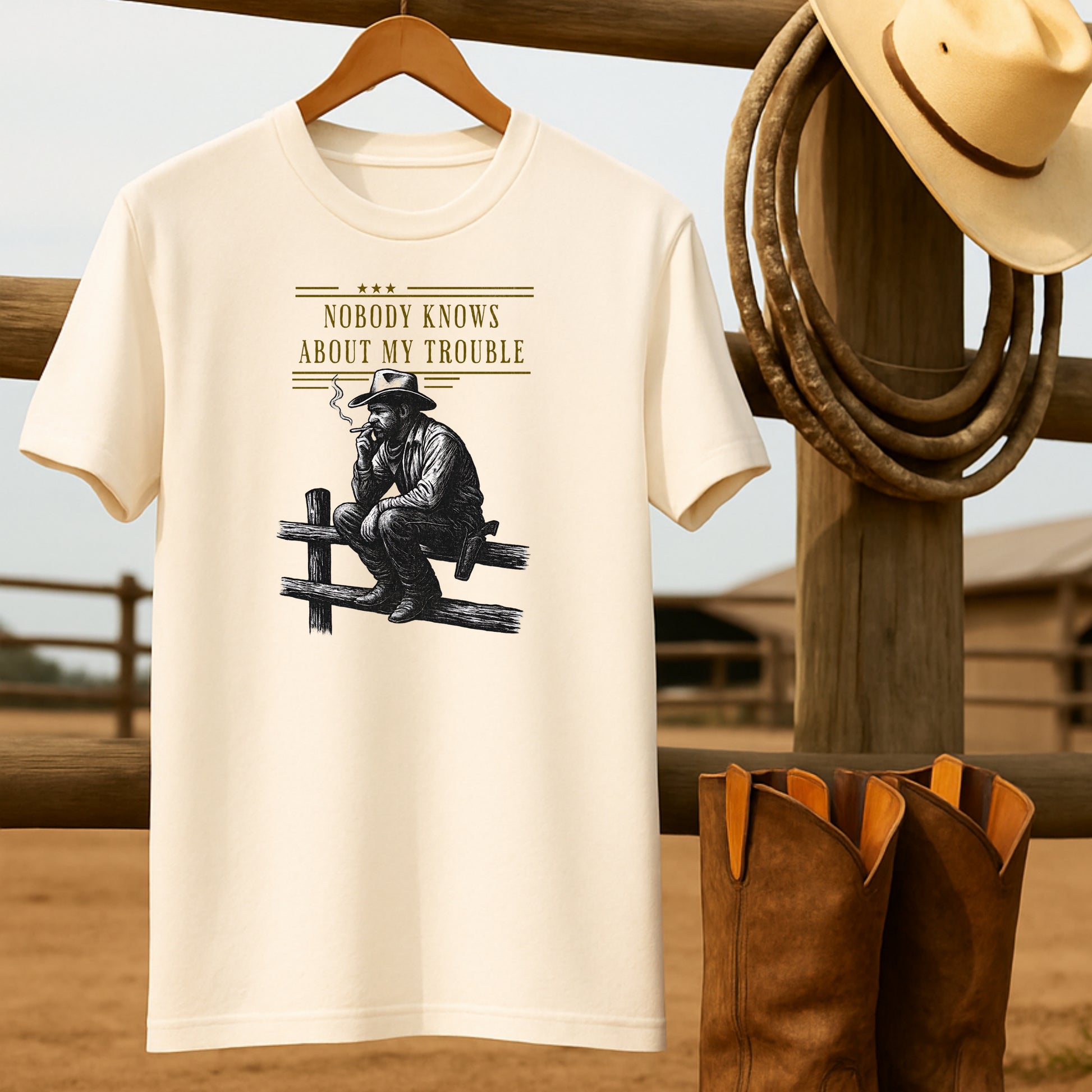 Nobody knows my Trouble T-shirt-retro-western-americana-vintage-style-T-Shirt-by-Retro-Ranch