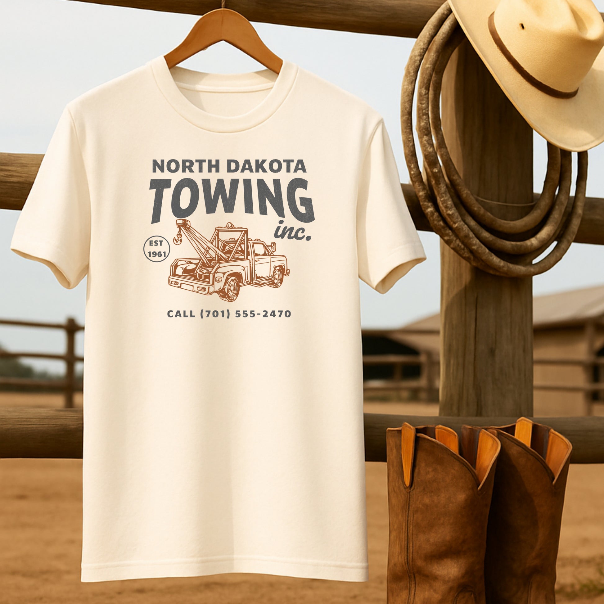 Towing Company T-shirt-retro-western-americana-vintage-style-T-Shirt-by-Retro-Ranch