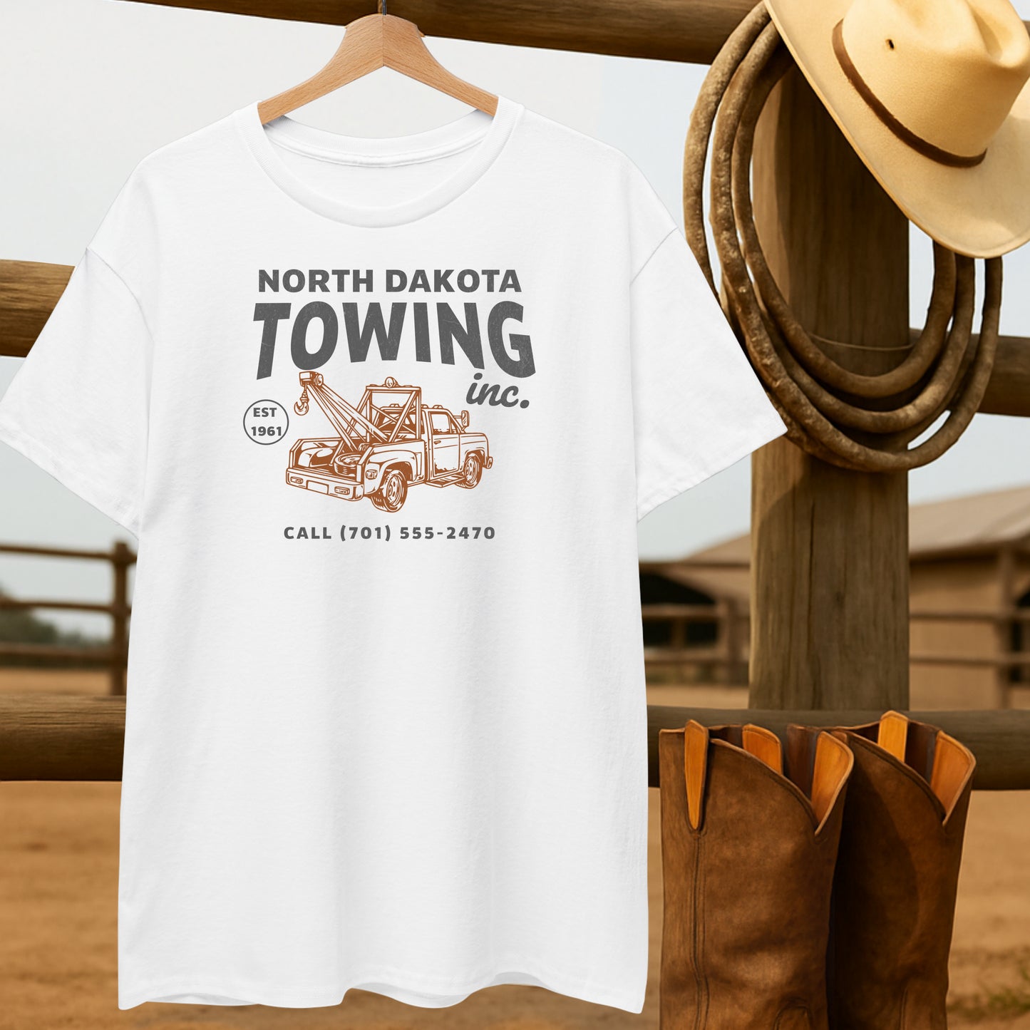Towing Company T-shirt-retro-western-americana-vintage-style-T-Shirt-by-Retro-Ranch