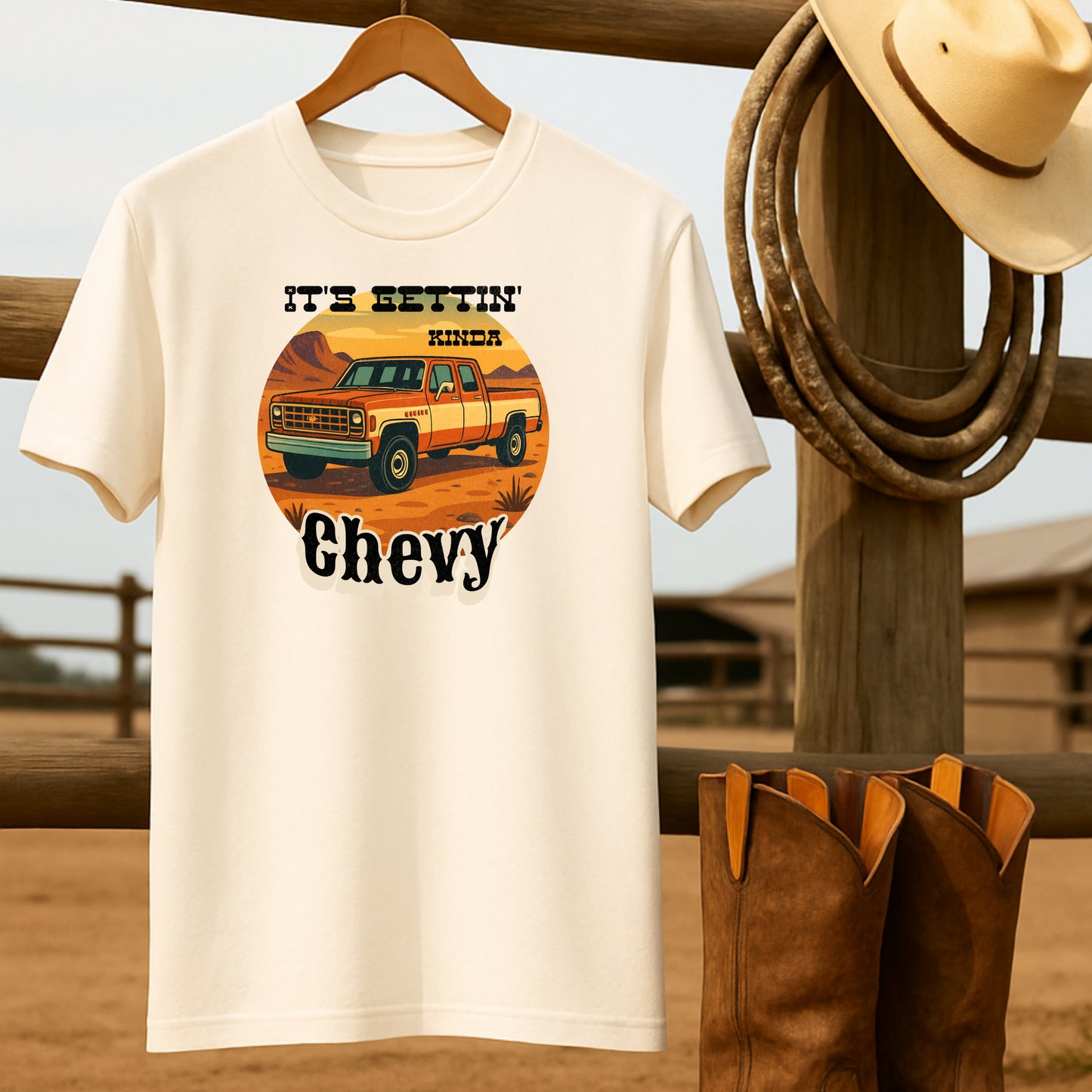 Getting Chevy T-shirt-retro-western-americana-vintage-style-T-Shirt-by-Retro-Ranch