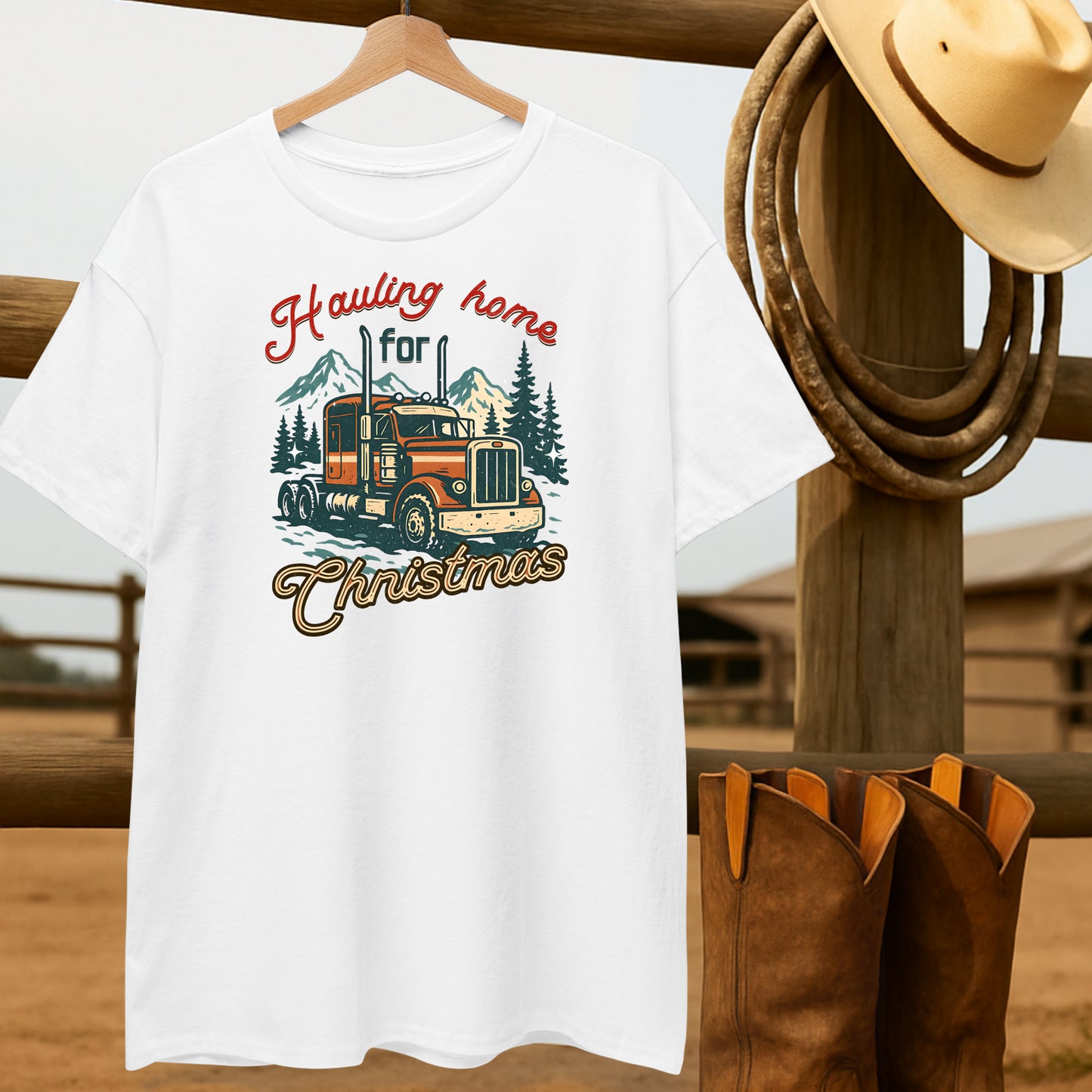 Hauling Home for Christmas T-shirt-retro-western-americana-vintage-style-T-Shirt-by-Retro-Ranch