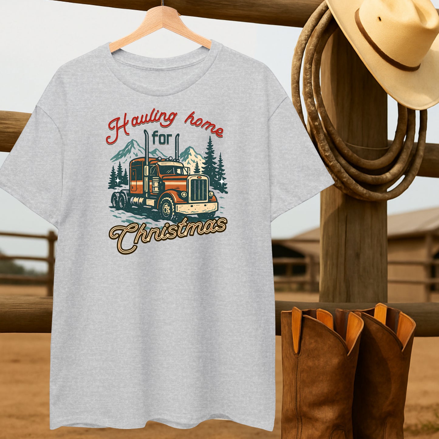 Hauling Home for Christmas T-shirt-retro-western-americana-vintage-style-T-Shirt-by-Retro-Ranch