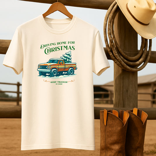Christmas Jeep T-shirt-retro-western-americana-vintage-style-T-Shirt-by-Retro-Ranch