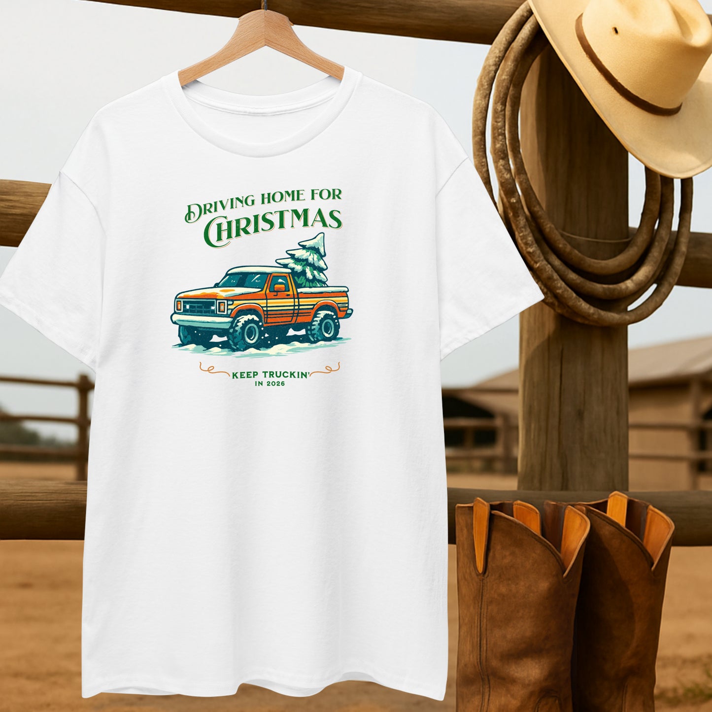 Christmas Jeep T-shirt-retro-western-americana-vintage-style-T-Shirt-by-Retro-Ranch